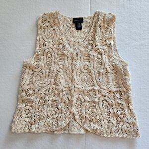 Liv Los Angeles Beige Crochet Button Up Vest Size Xlarge Hippie Fairy Boho Vibes